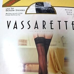Vassarette Black Lace top backseam stocking Medium 8210 Intimate Hosiery Silky